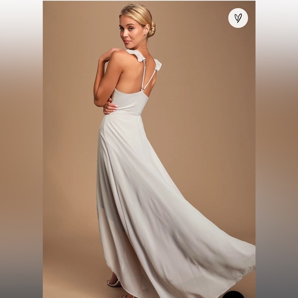 Lulus “Here’s to us” light grey wrap dress - Picture 2 of 4